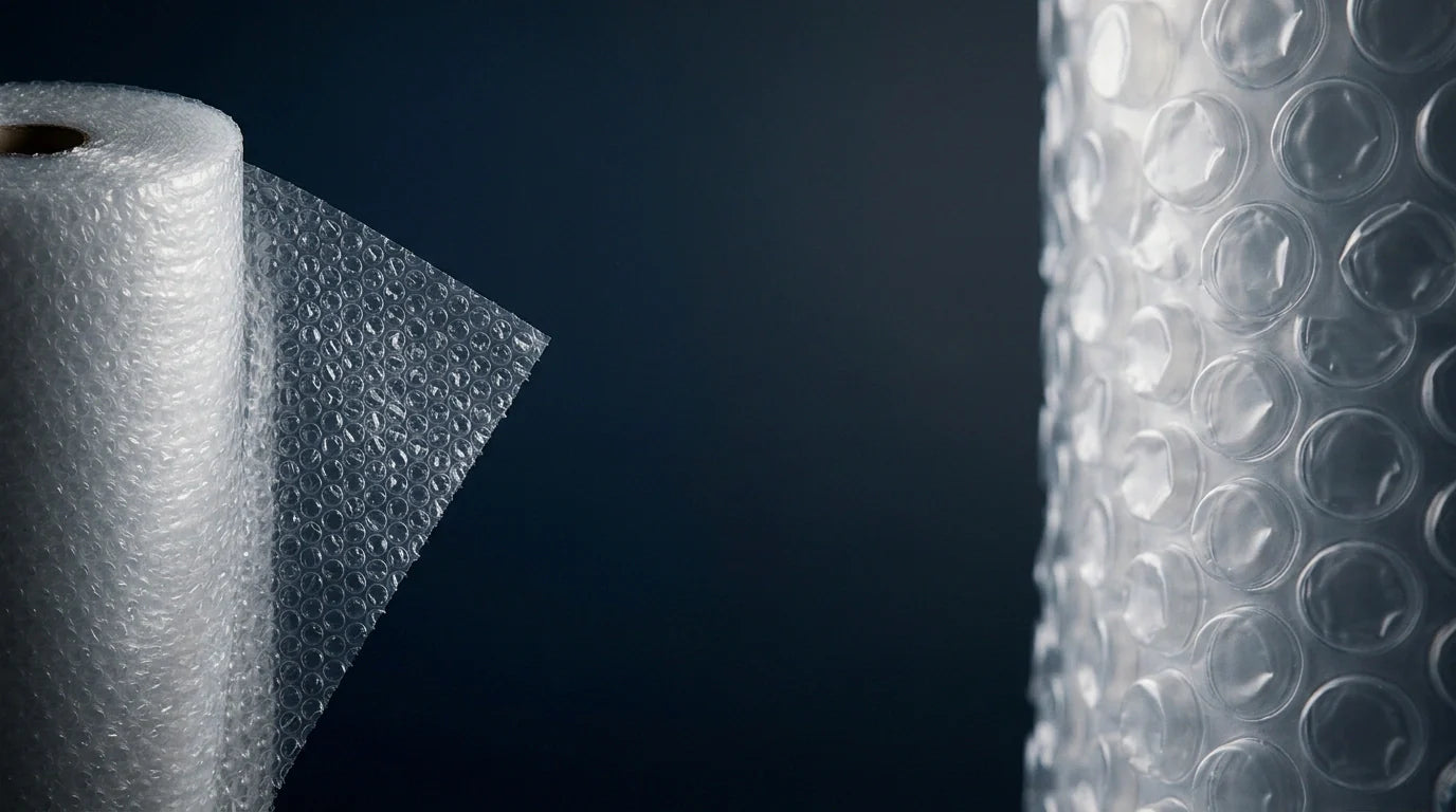 Two rolls of bubble wrap, one with bubbles facing inward and the other with bubbles facing outward