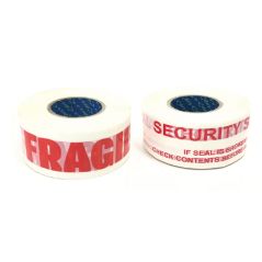 Two rolls of tape with 'Fragile' and 'Security' labels on a white background