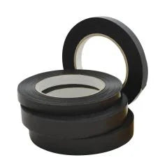 Two rolls of black electrical tape on a white background