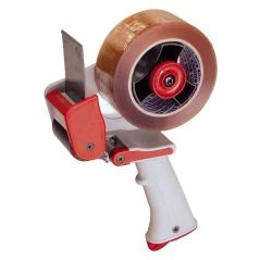 Tape dispenser with a roll of tape on a white background