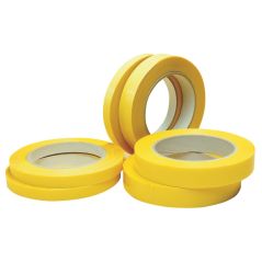 Three rolls of yellow tape on a white background