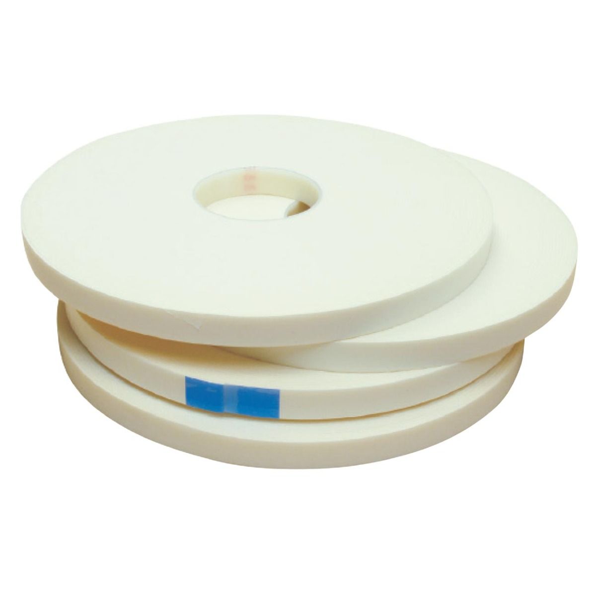 Roll of white foam tape on a white background