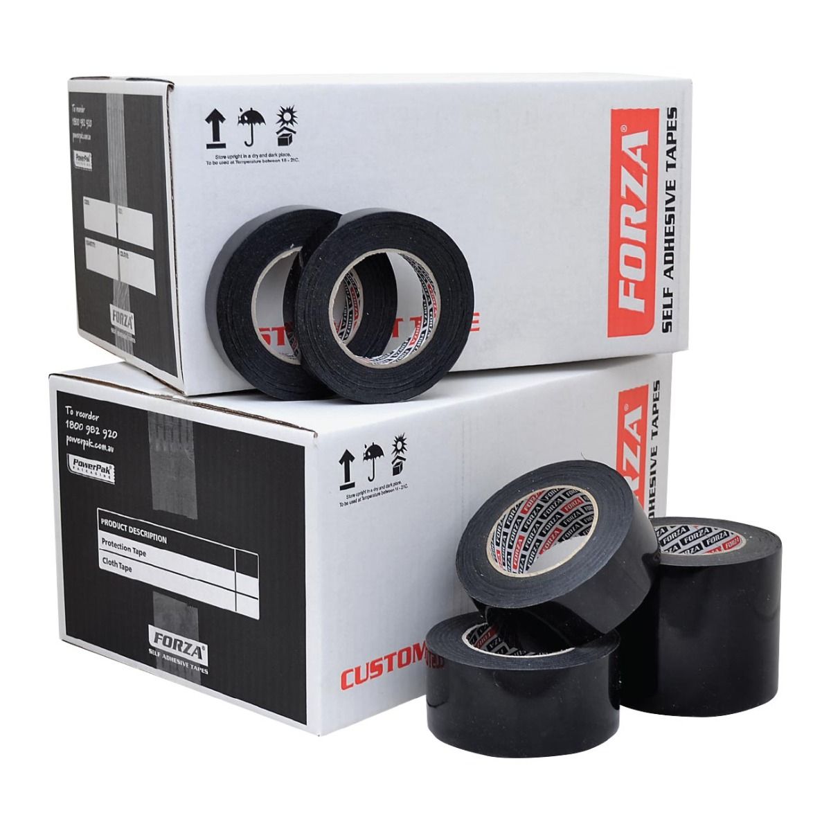 FORZA self-adhesive tapes with packaging on a white background
