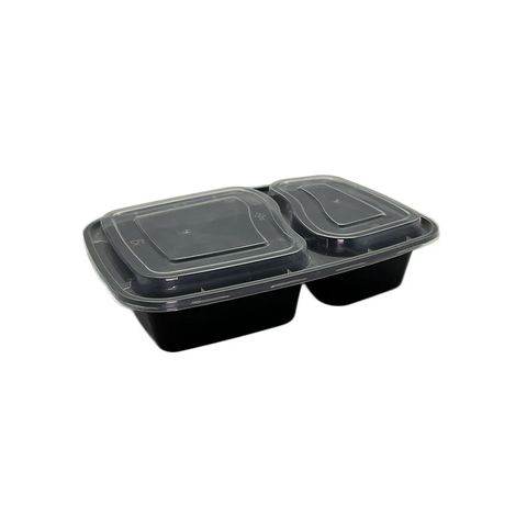 2 Compartment Takeaway Black Containers & Lids 150 Sets - Pakio
