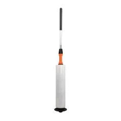 White cricket bat with black and orange accents on a white background