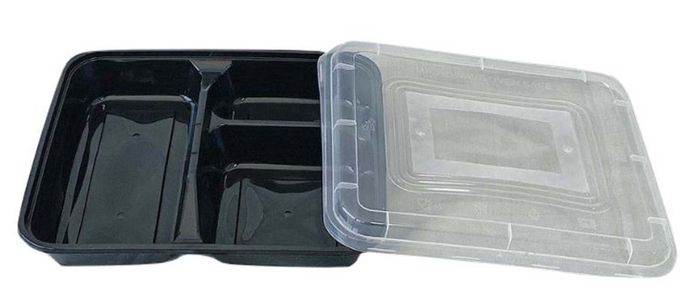 3 Compartment Takeaway Black Containers & Lids 150 Sets - Pakio