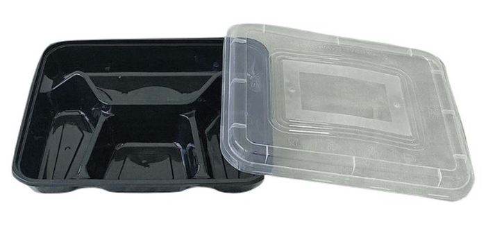 4 Compartment Takeaway Black Containers & Lids 150 Sets - Pakio
