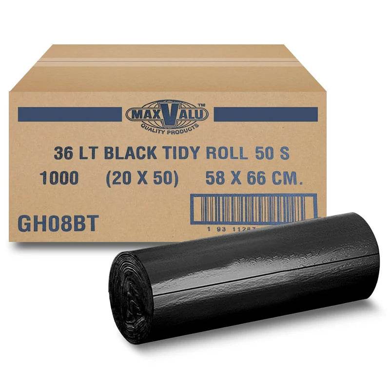 Tidy Bags 36L Black Bin Liners - 20 Rolls (1000 Bags) - Pakio