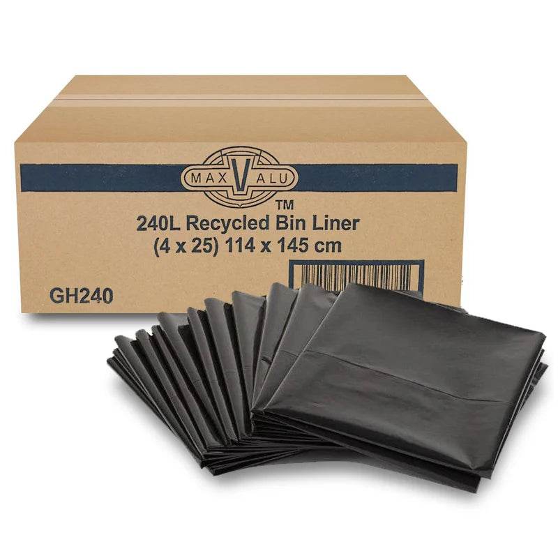 240L Premium All-Purpose Bin Liners Black - 100 bags - Pakio