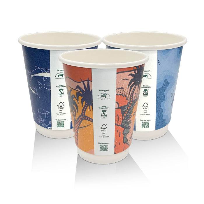 12oz Aqueous Coated Double Wall Cup /Art Series 500pcs - Pakio