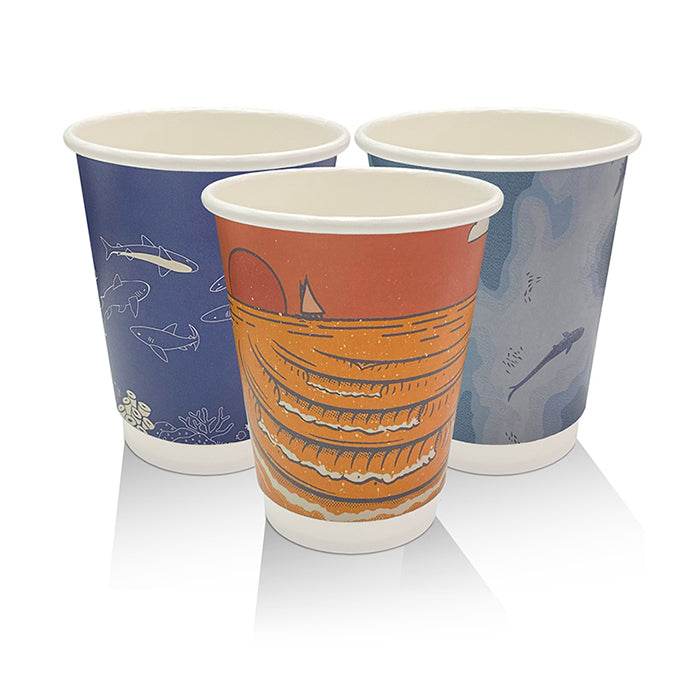 12oz Aqueous Coated Double Wall Cup /Art Series 500pcs - Pakio