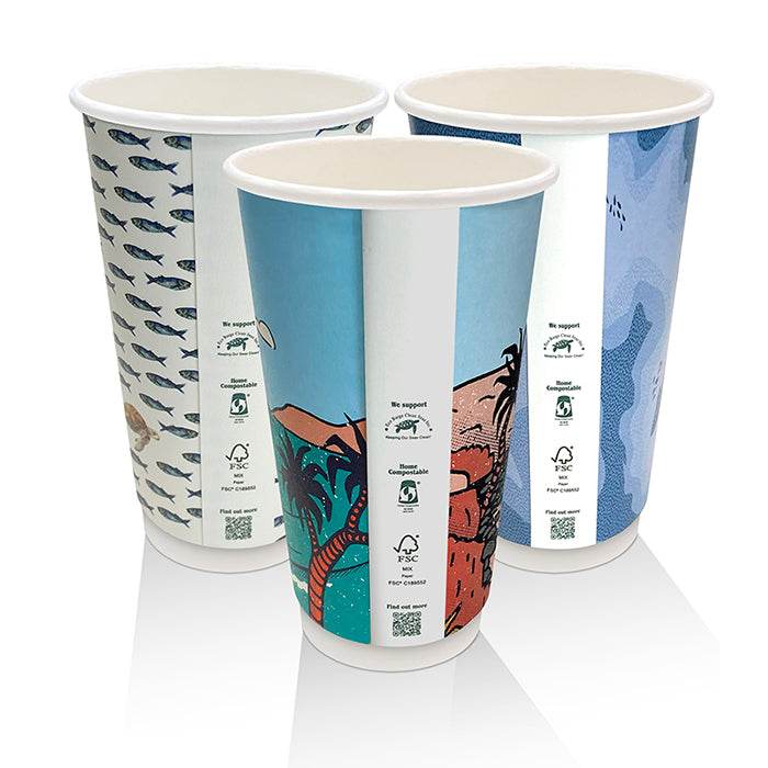 16oz Aqueous Coated Double Wall Cup /Art Series 500pcs - Pakio