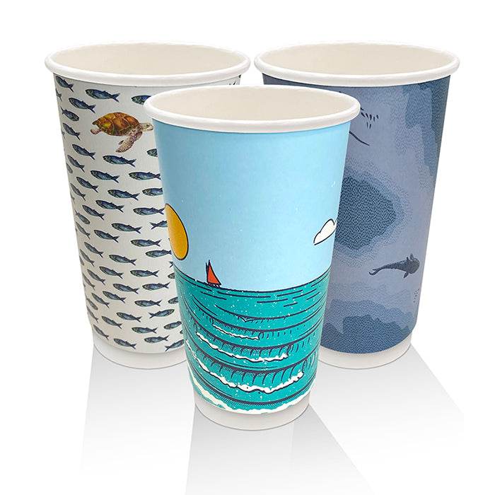16oz Aqueous Coated Double Wall Cup /Art Series 500pcs - Pakio