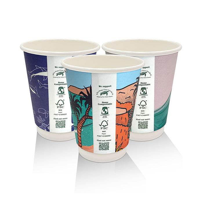 8oz Aqueous Coated Double Wall Cup /Art Series 500pcs - Pakio