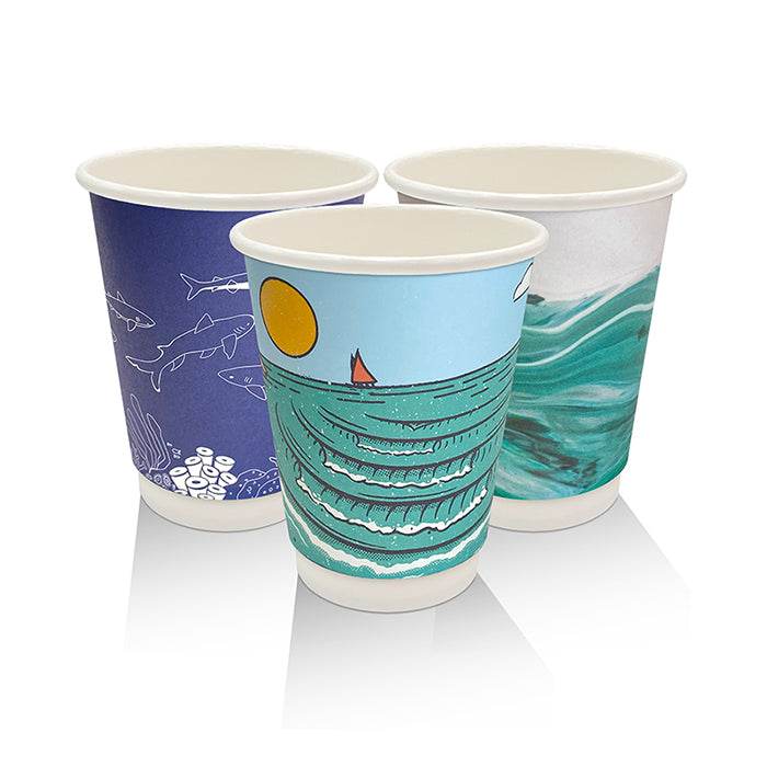 8oz Aqueous Coated Double Wall Cup /Art Series 500pcs - Pakio