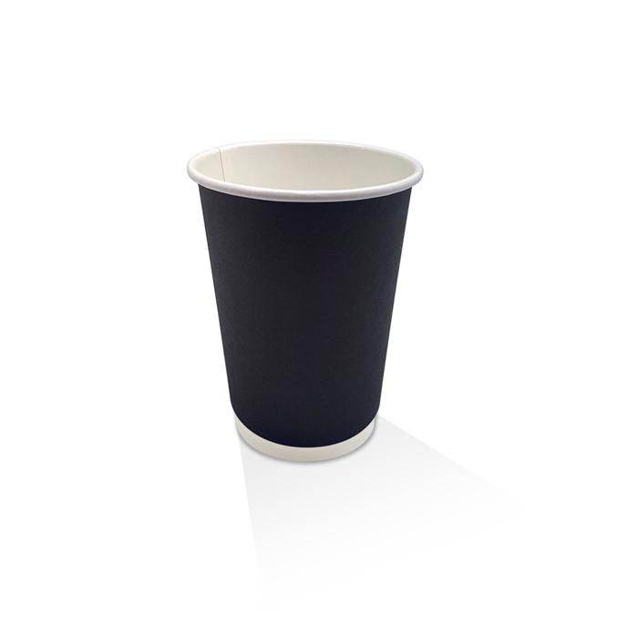 12oz PE Coated Double Wall Paper Coffee Cup/Black 500pc - Pakio