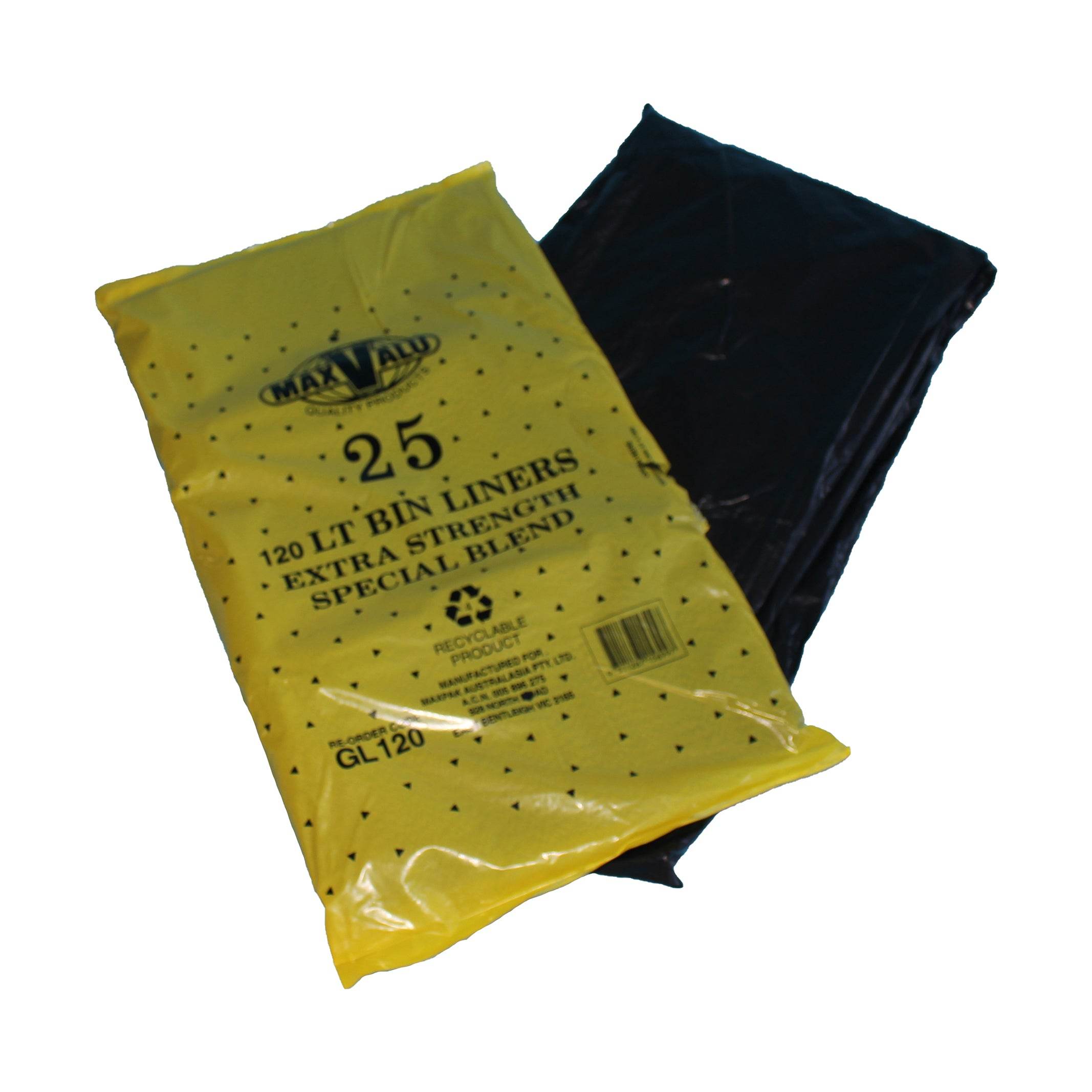 Heavy Duty 120L Black Bin Liners - 250 Bags - Pakio