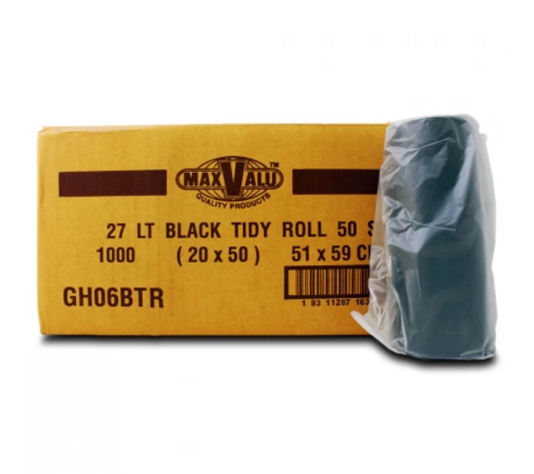 Tidy Bags 27L Black Bin Liners - 20 Rolls (1000 Bags) - Pakio