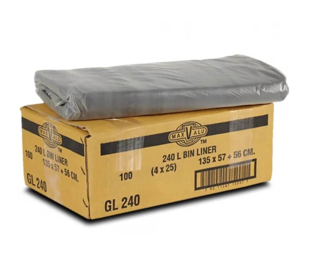 Heavy Duty 240L Black Bin Liners - 100 Bags - Pakio
