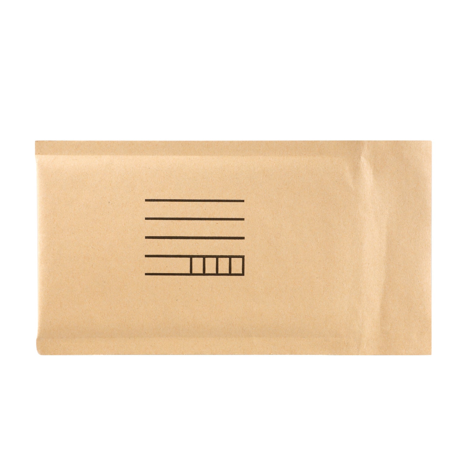 Brown envelope with address labels on a white background