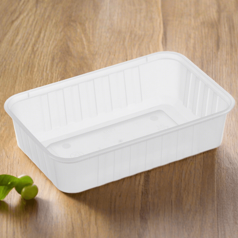 680ml Ribbed Rectangular Container White 500pcs/ctn - Pakio
