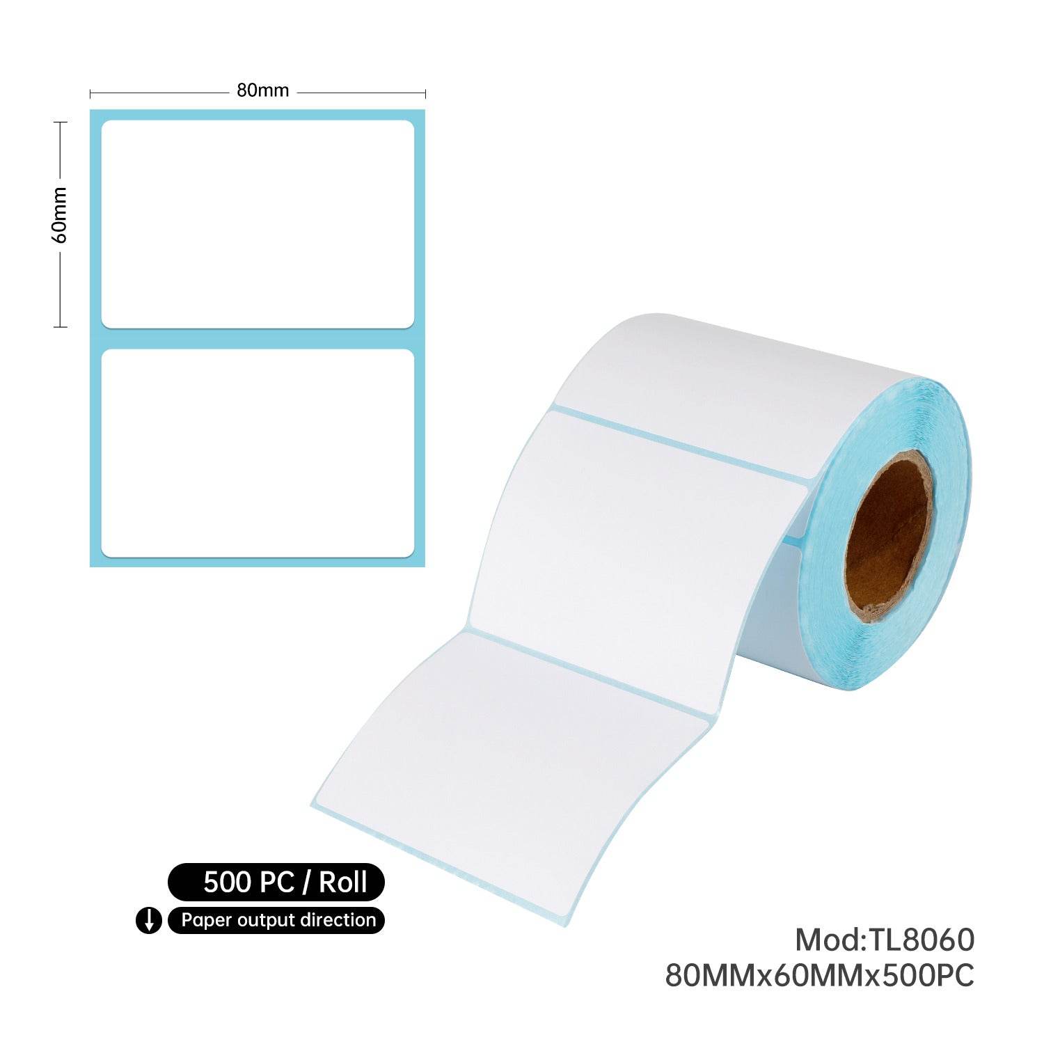 80mm x 60mm Perforated Direct Thermal Labels 500 Labels/Roll - Pakio