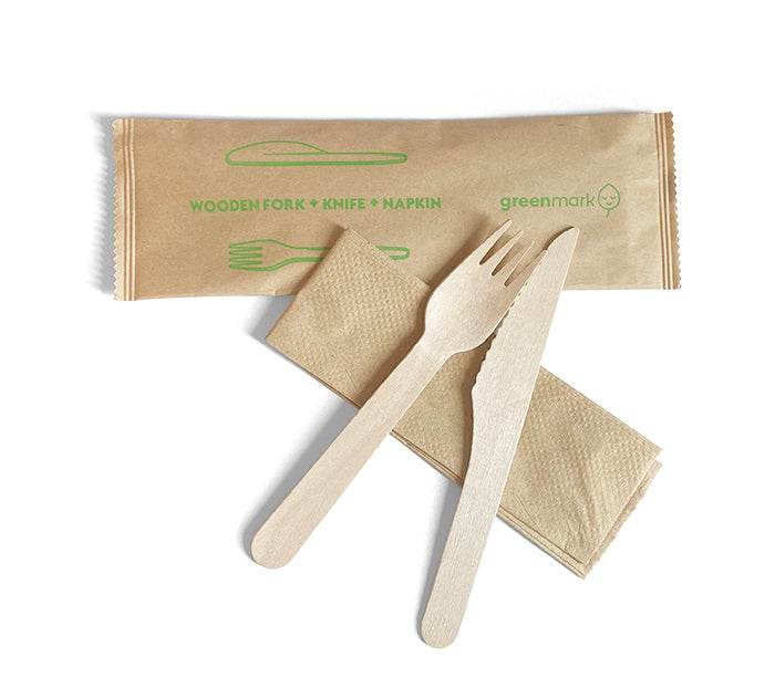 Wooden Fork/Knife/Napkin Cutlery Set 400 sets/ctn - Pakio