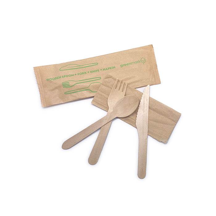 Wooden Spoon/Fork/Knife/Napkin Set 400 sets/ctn - Pakio