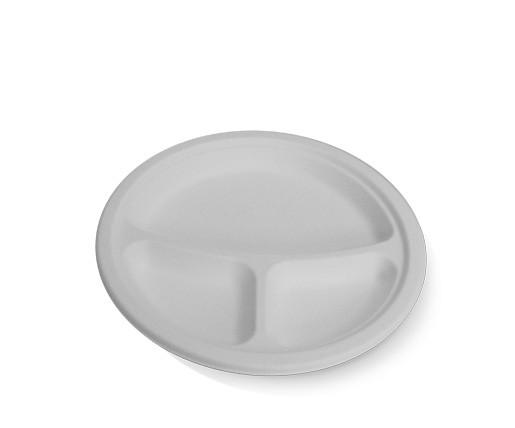 9 inch / 3 compartment Round Sugarcane Plate 500pc/ctn