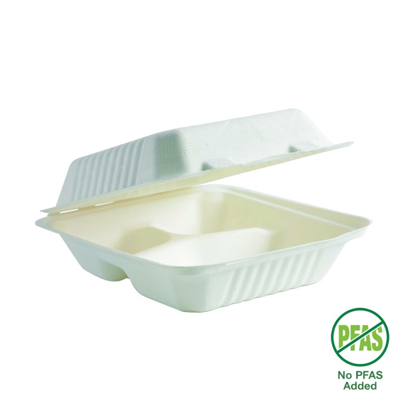 BioPak 20x22x8cm (7.8x8x3") White 3 Compartment Clamshell 200pc
