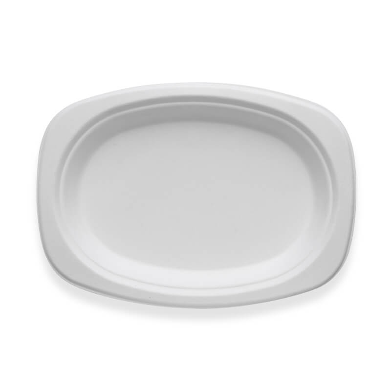 BioPak 23x16cm (9.2x6.5") White Rectangular Oval Plate 500pc