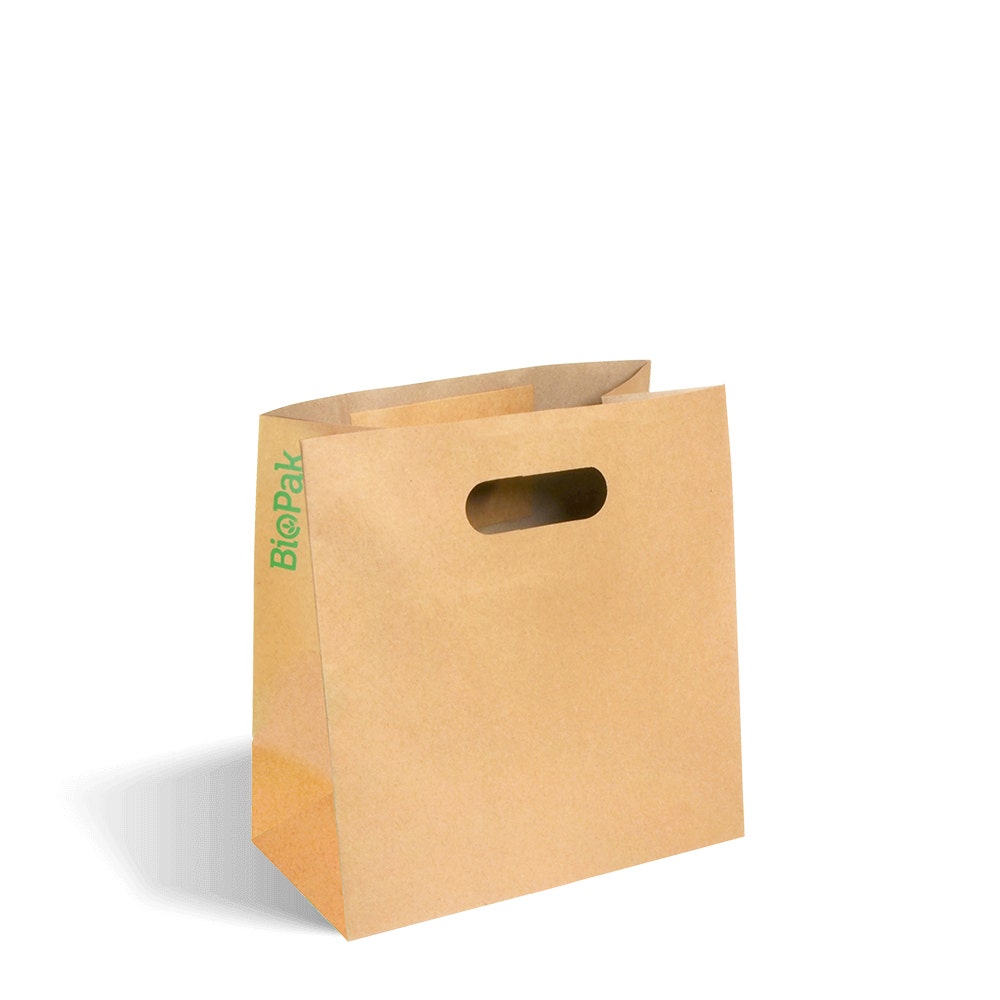 BioPak Kraft Small Die Cut Handle Paper Bags 250pc