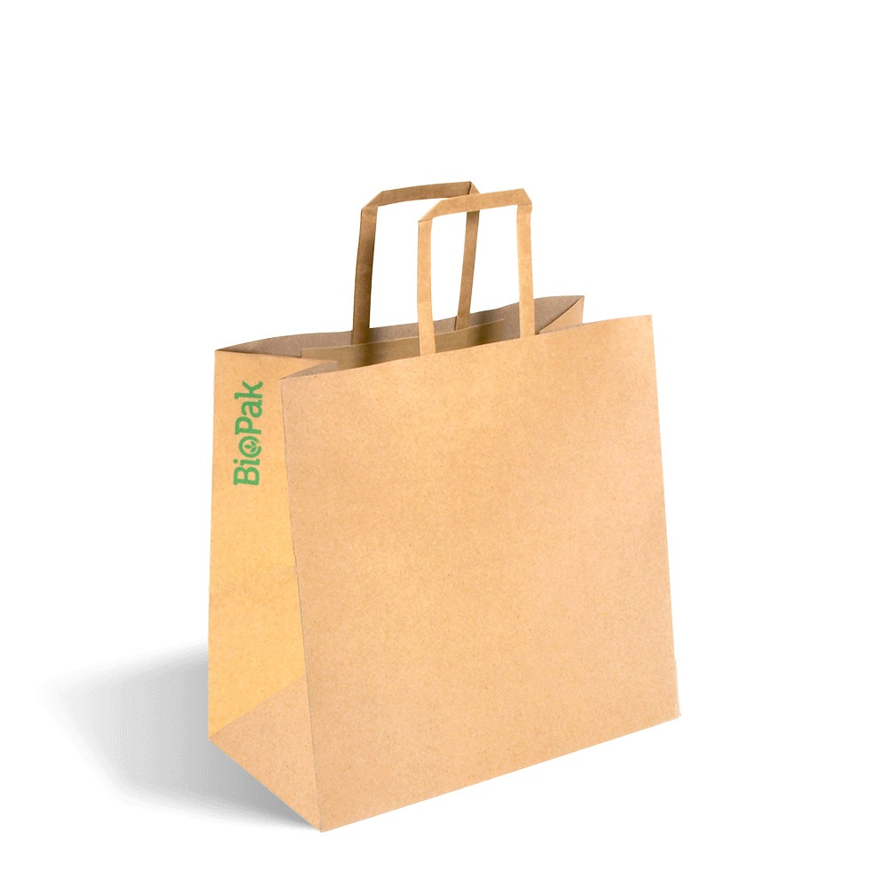 BioPak Kraft Small Flat Handle Paper Bags 250pc