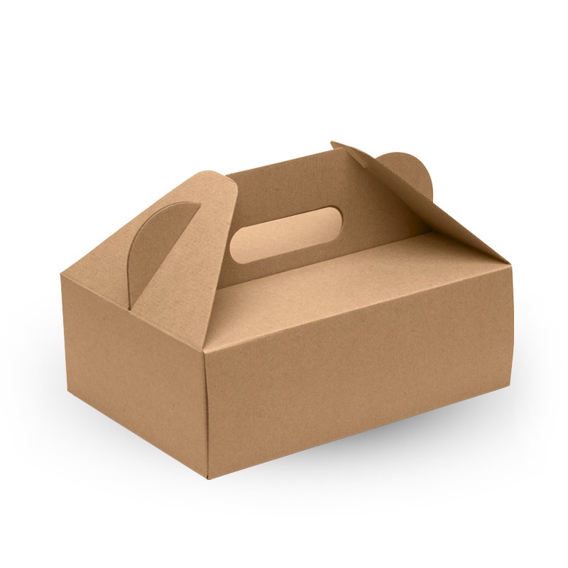 BioPak Small Kraft Fluted Carry Box with Handle 240x169x85mm 100pc