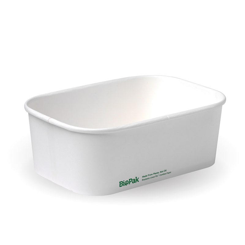 BioPak 750ml White Rectangle Container with Lining (300gsm) 300pc