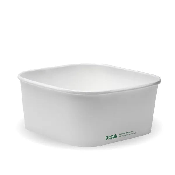 BioPak 1400ml White Square Takeaway Base 300pc