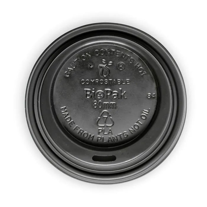 BioPak 6-12oz 80mm Black PLA Lid 1000pcs