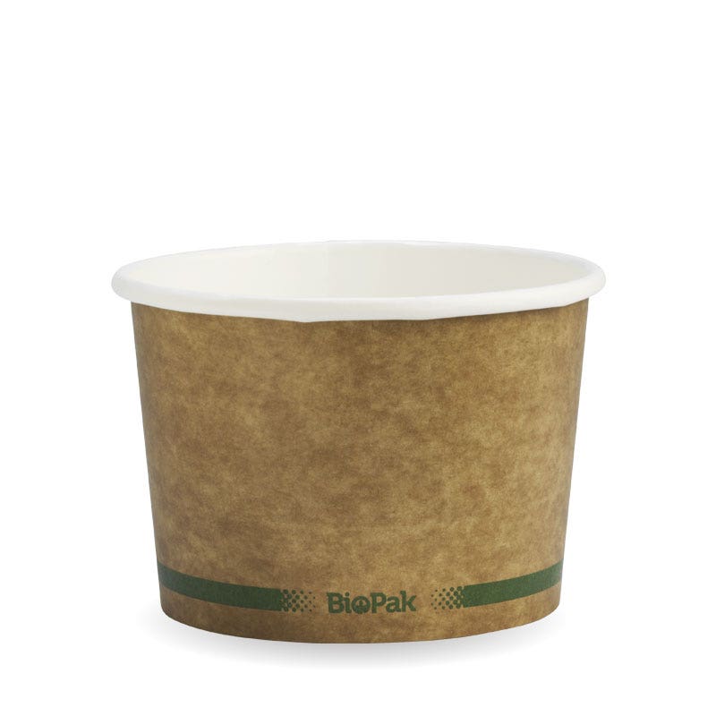 BioPak 550ml (16oz) Kraft Green Stripe Bowl 500pc