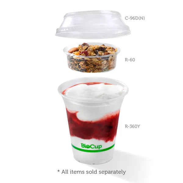 BioPak 300-700ml Raised Flat No Hole Clear Lid 1000pc