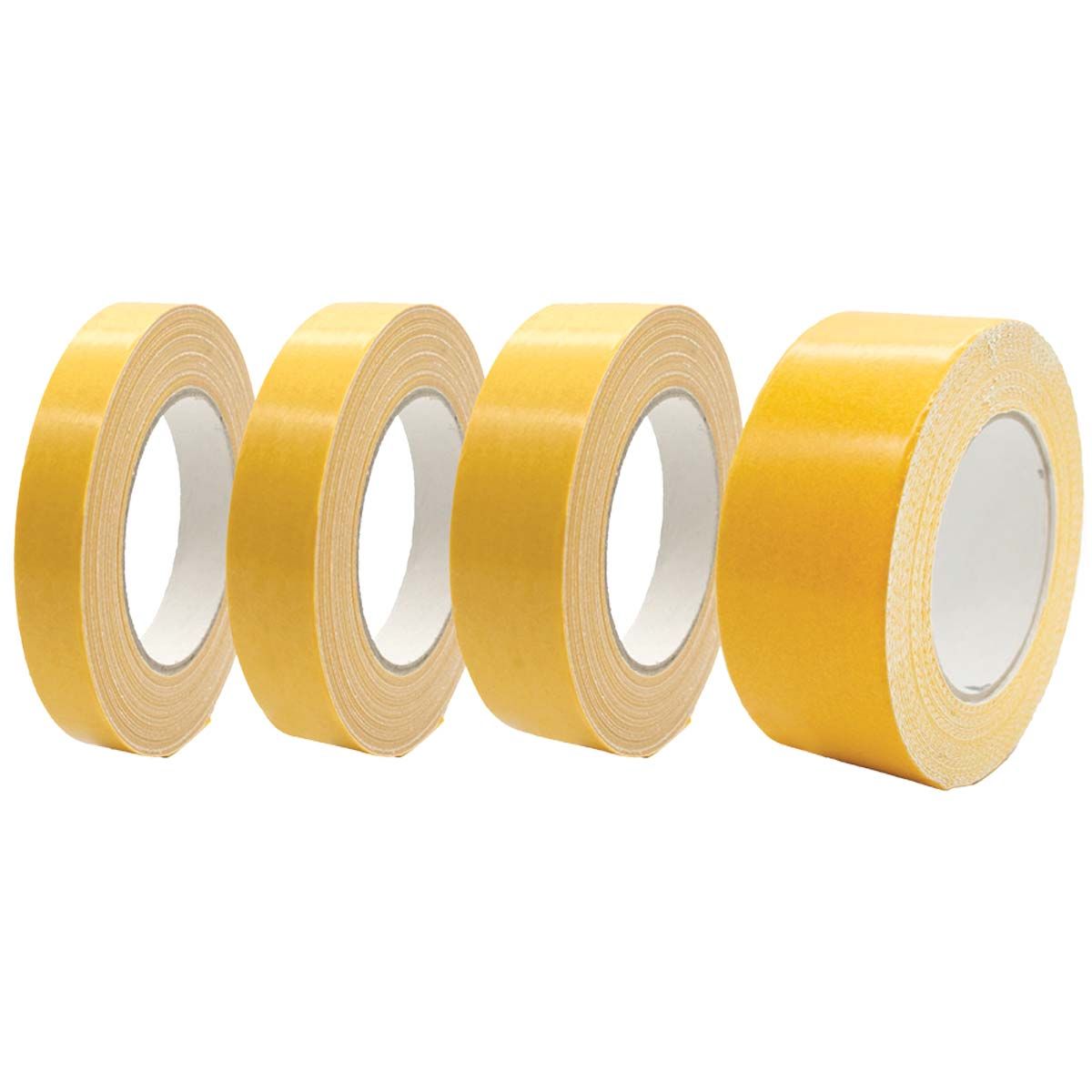 Four rolls of yellow tape on a white background