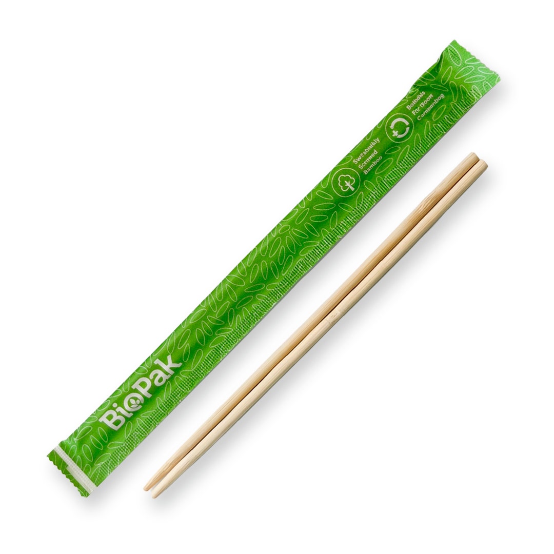 BioPak 21cm Bamboo Chopsticks Individually Wrapped 3000pc