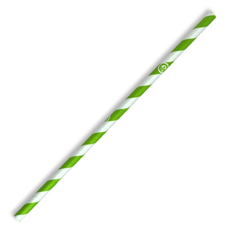 BioPak 6mm Green Stripe Regular Paper Straw 2500pc