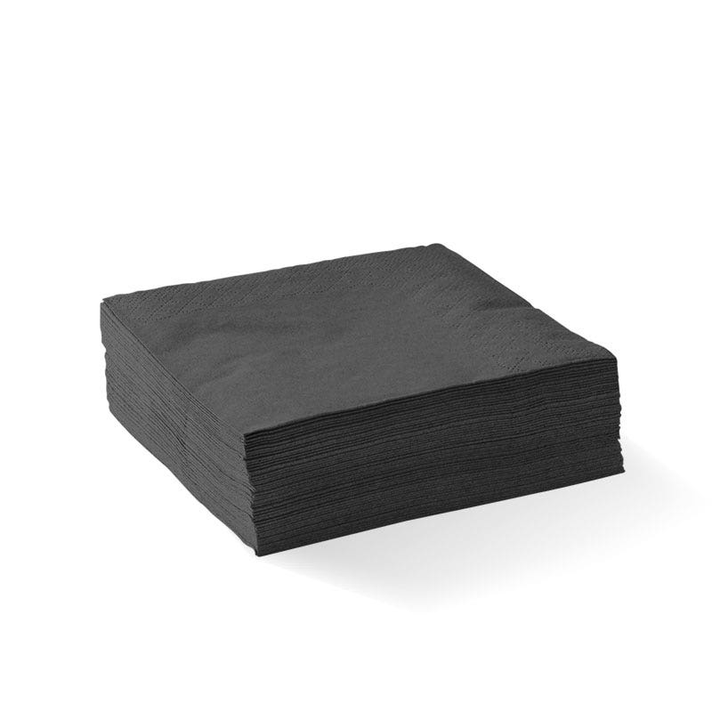 BioPak Black 2-Ply Corner Embossed Cocktail Napkin 2000pc
