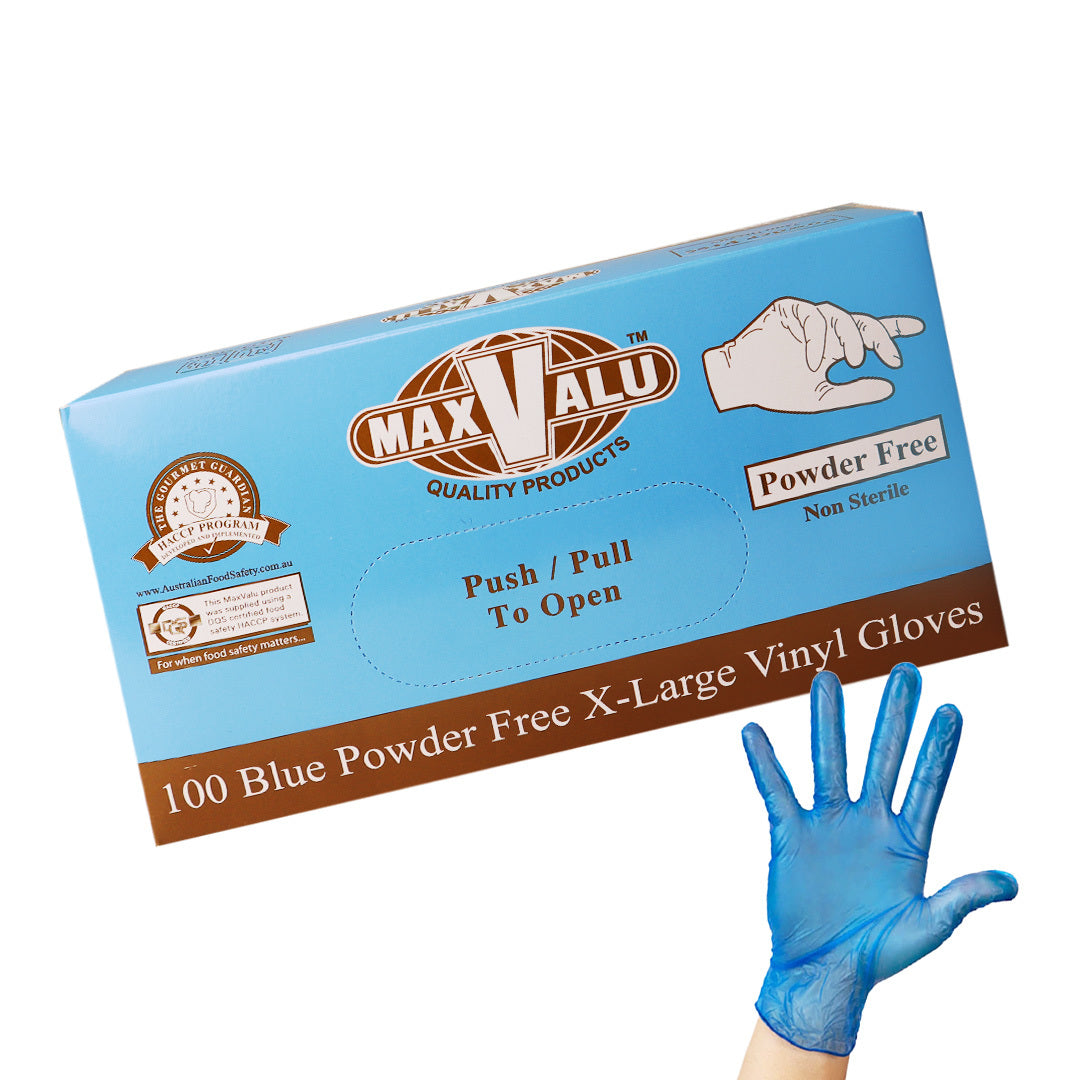 Blue Disposable Vinyl Gloves Powder Free - X-Large 100-1000pc