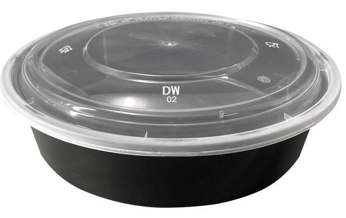 2000ml Takeaway Round Black Container w/t Dome Lid 90 Sets - Pakio