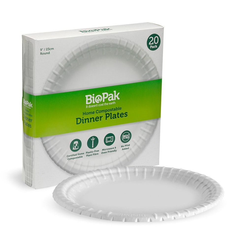 BioPak Retail 23cm White Round Dry Pulp Plate x 5 Packs
