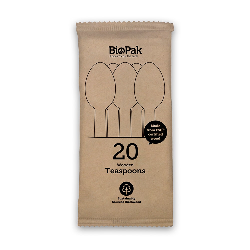 BioPak Retail 10cm Wood Tea Spoon 20pk x 16 Packs