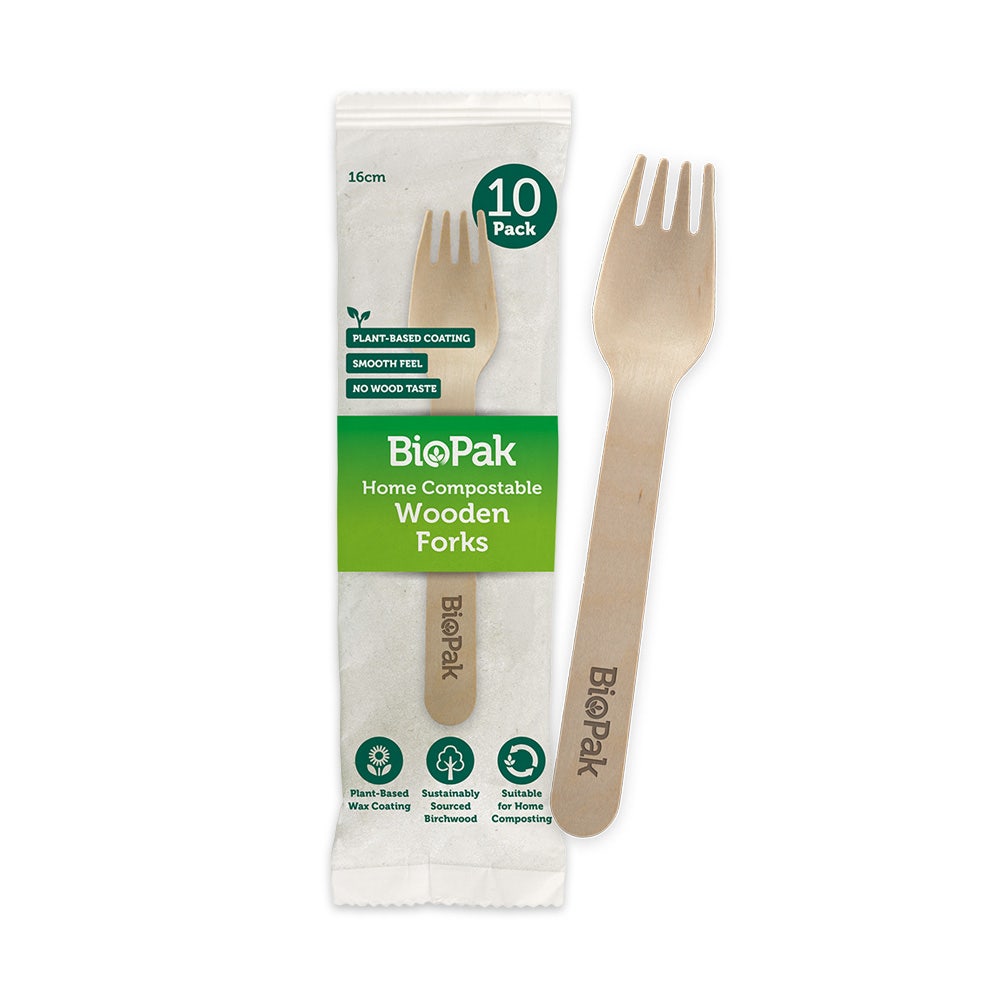 BioPak Retail 16cm Wood Fork 10pk x 20 Packs