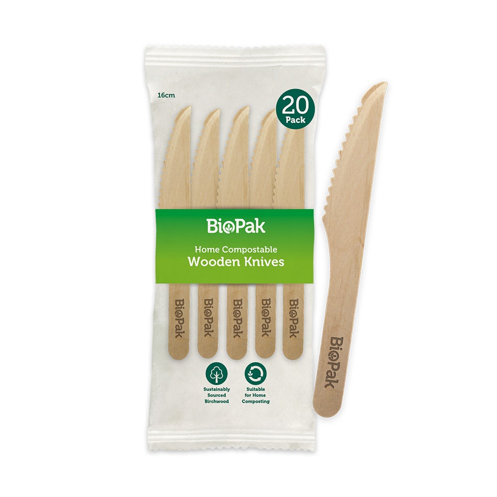 BioPak Retail 16cm Wood Knife 20pk x 32 Packs