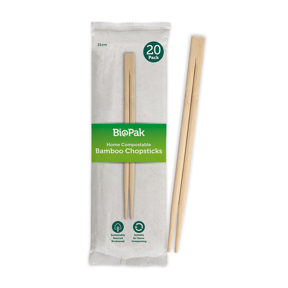 BioPak Retail 21cm Wood Chopsticks 20pk x 8 Packs